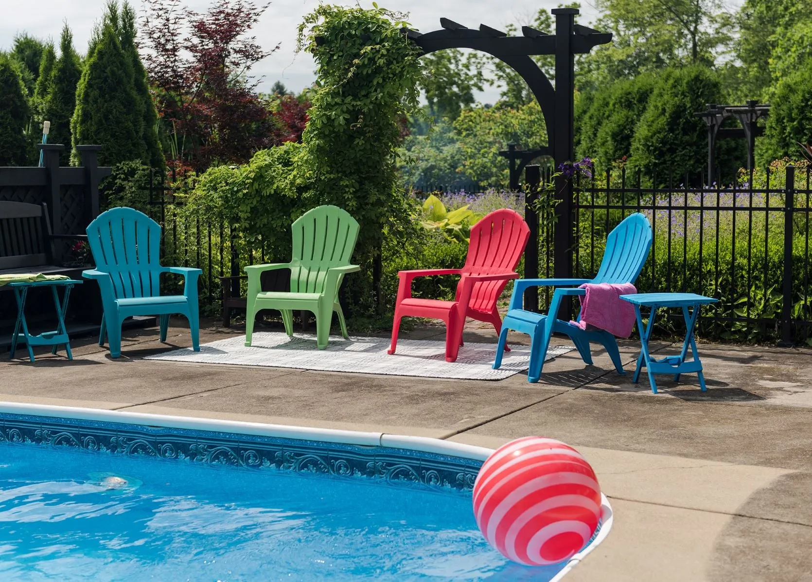 Adams Manufacturing RealComfort Adirondack chairs and Quik-Fold side tables