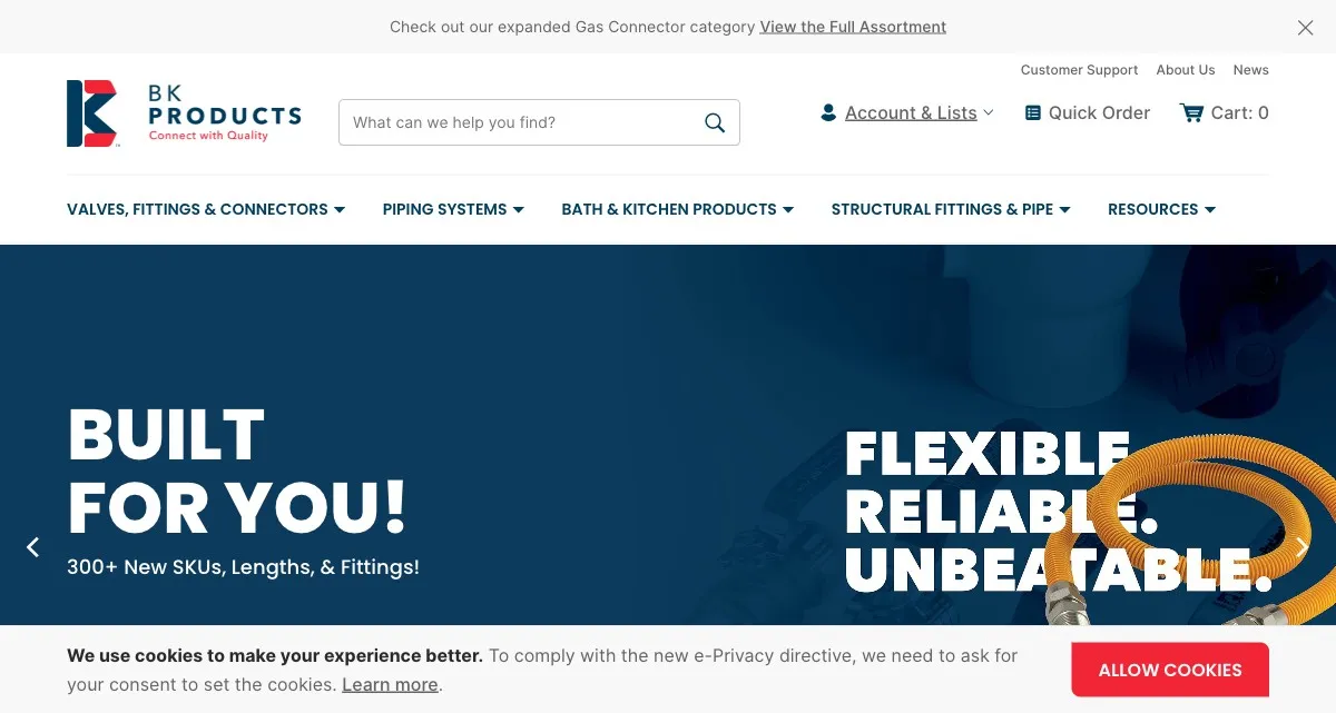 B&K plumbing fittings and valves